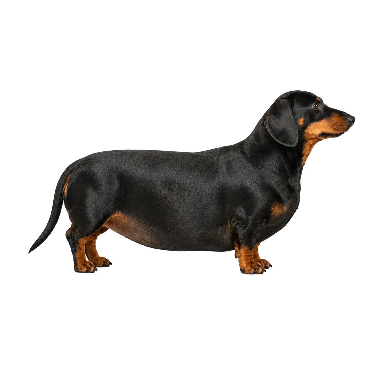 Perro con obesidad (BCS 8–9): abdomen aumentado, costillas no palpables