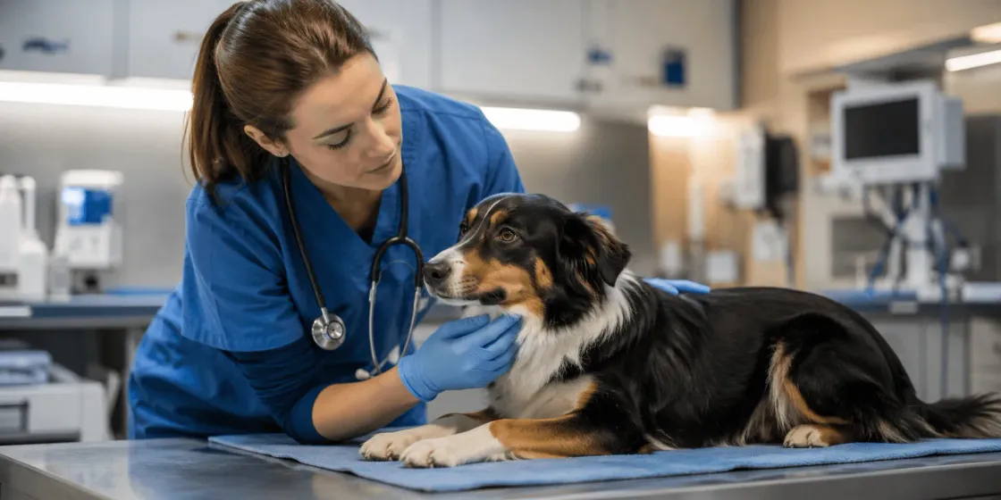 Owner rushing dog to emergency vet while using the Dogtorcito app