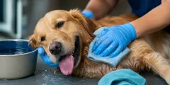 Dog receiving care after heatstroke